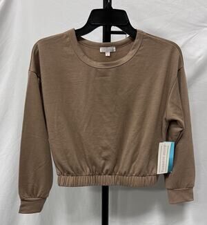 NEW Social Academy Isadora Women's Tan Pullover Cropped Sweatshirt Size 10